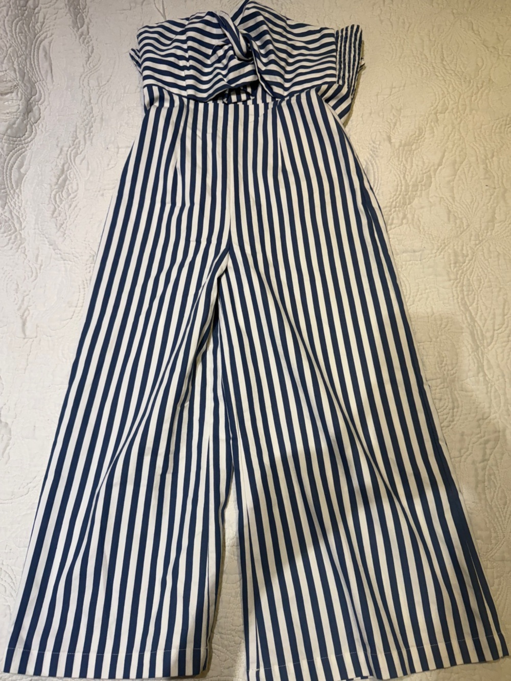 Sugarlips Navy & White Strapless Vertical-Stripe Jumpsuit